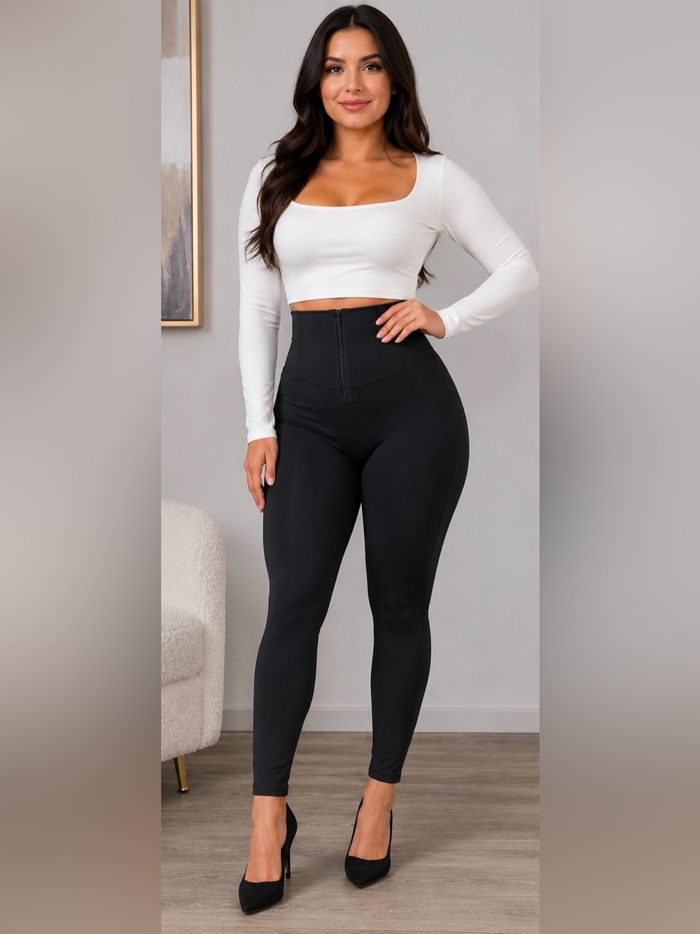 High-Rise Black Zip-Front Sculpting Leggings